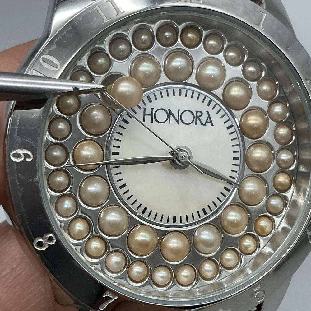 Honora Womens Watch 40mm Champagne Pearl Dial Brown Leather Issue w/ Crown